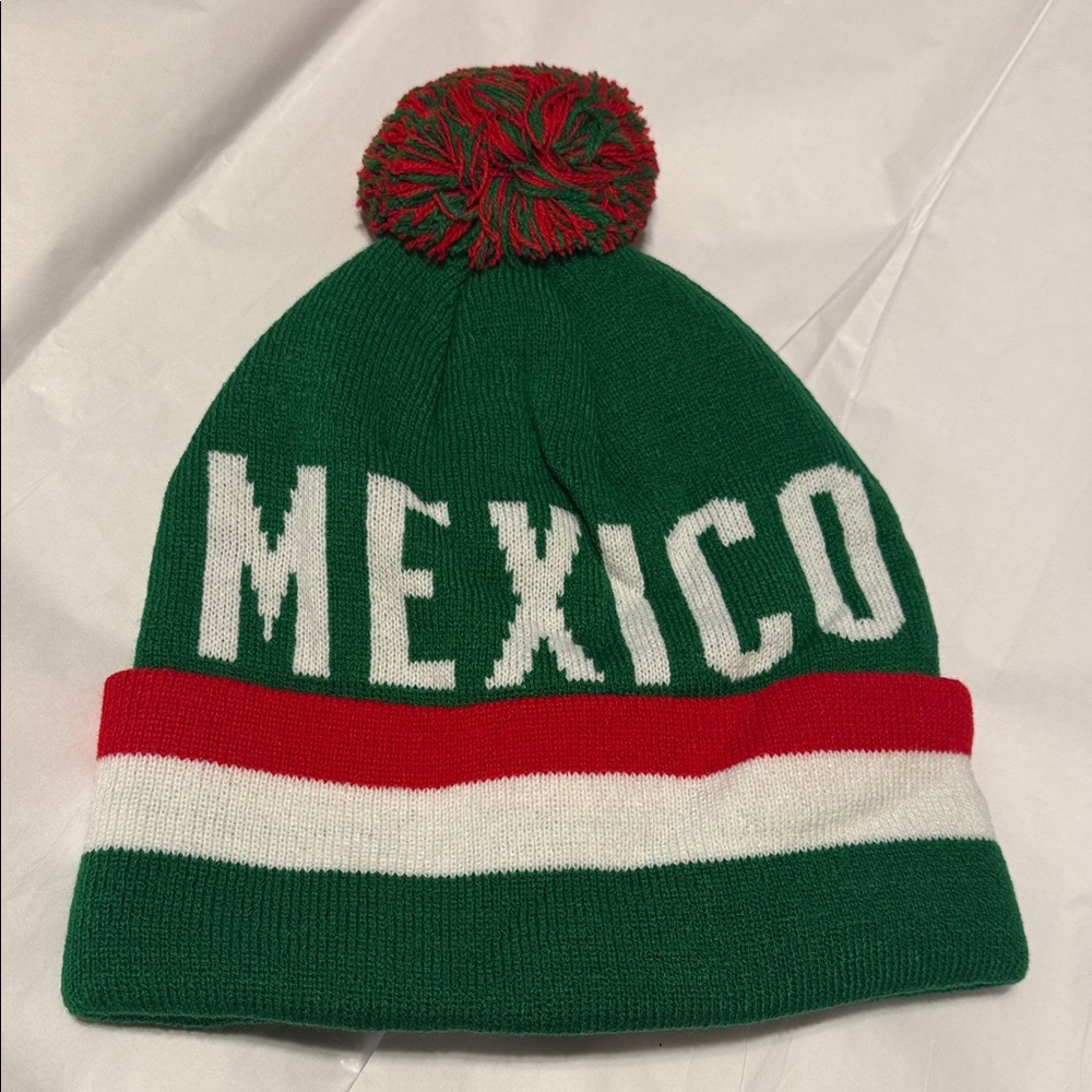 Mexico Knit Soccer Pom Beanie in Green/Red/White